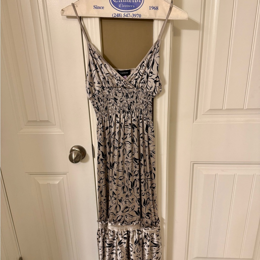 Bebe Black and White Sleeveless Maxi Sundress